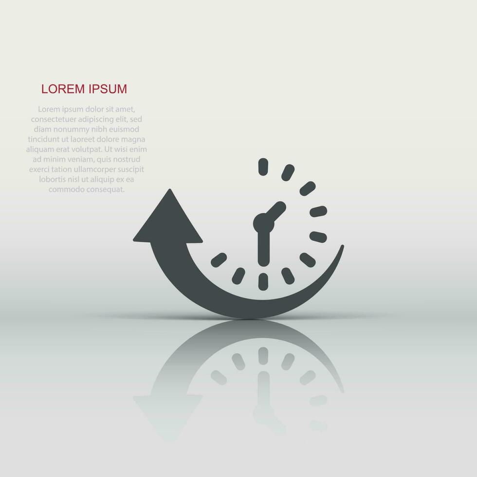 Downtime icon in flat style. Uptime vector illustration on white isolated background. Clock business concept.