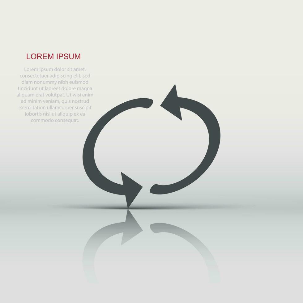 Arrow rotation icon in flat style. Sync action vector illustration on white isolated background. Refresh button business concept.