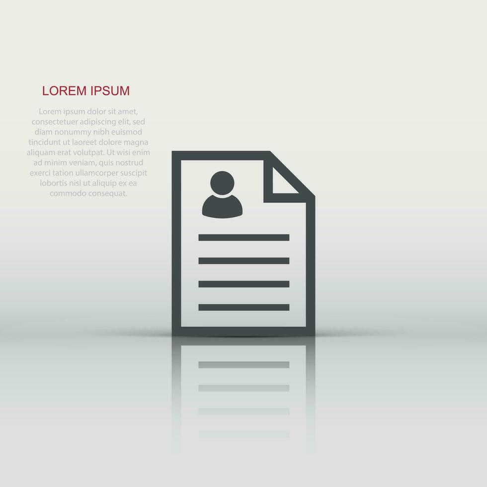 Resume icon in flat style. Contract document vector illustration on white background. Resume business concept.