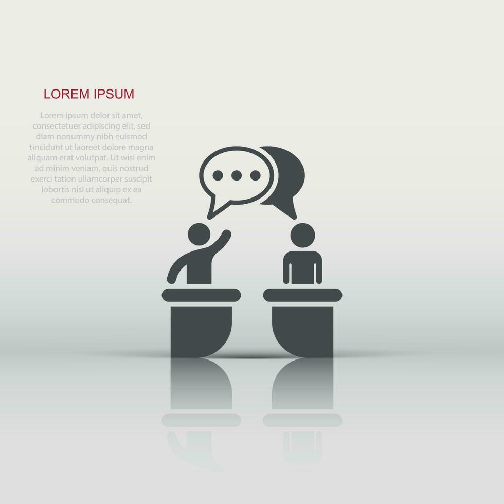 Politic debate icon in flat style. Presidential debates vector illustration on white isolated background. Businessman discussion business concept.