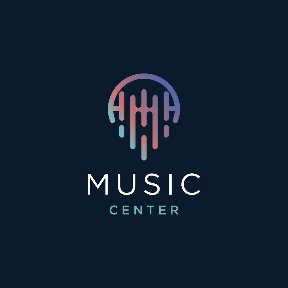música logo vector diseño ilustración con moderno alfiler concepto