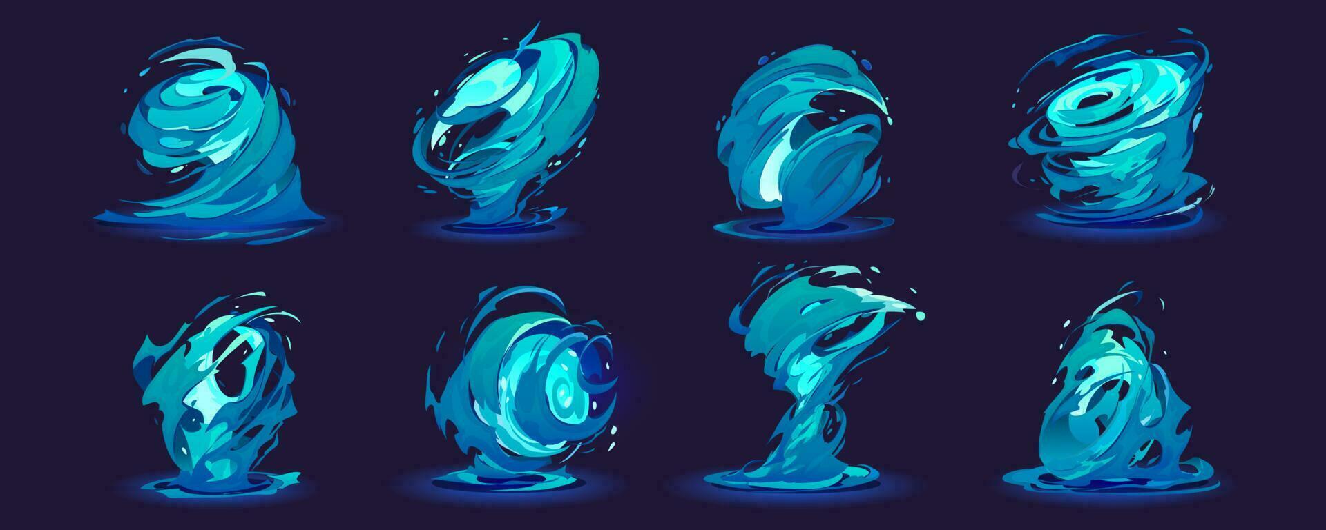 Cartoon sprite sheet of water tornado set vector