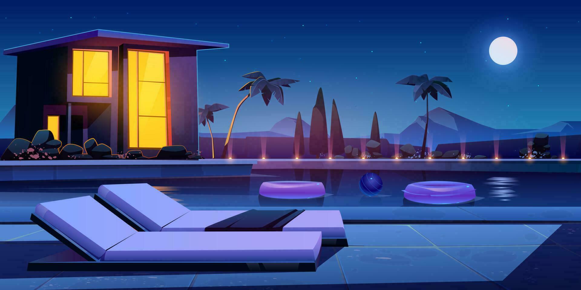 House and swimming pool at night vector