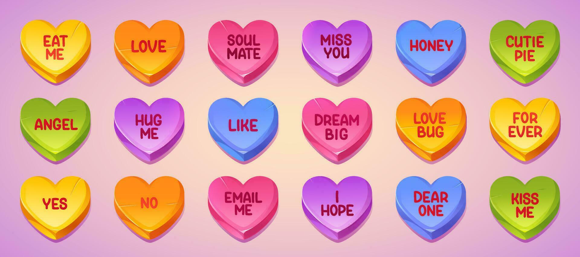 Love conversation sweets, heart shape candies vector
