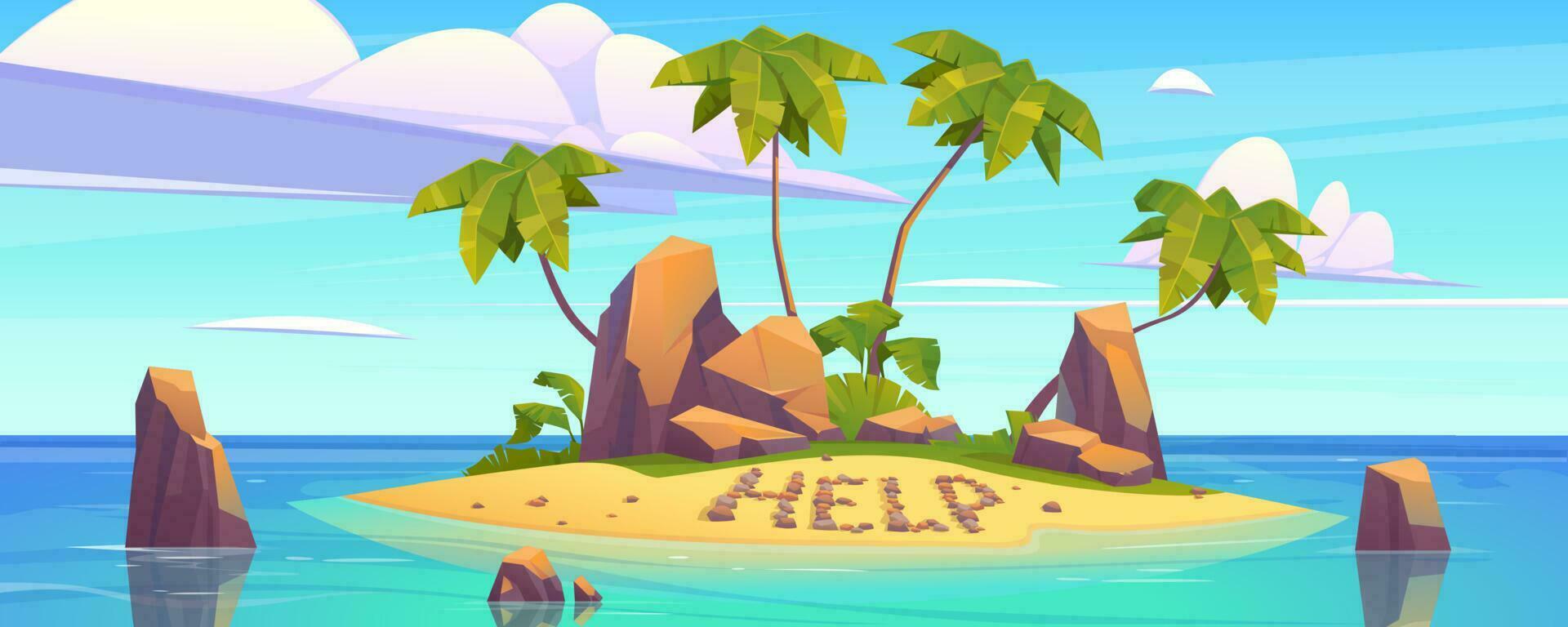 Uninhabited tropical sea island cartoon landscape vector