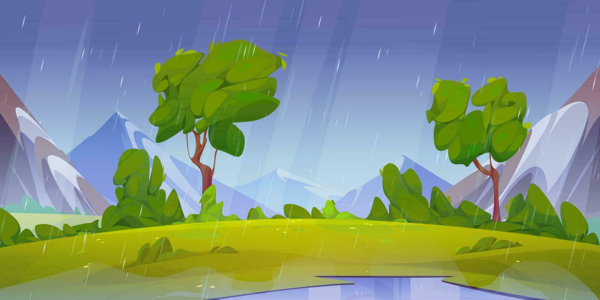 Summer rainy mountain valley landscape scene vector