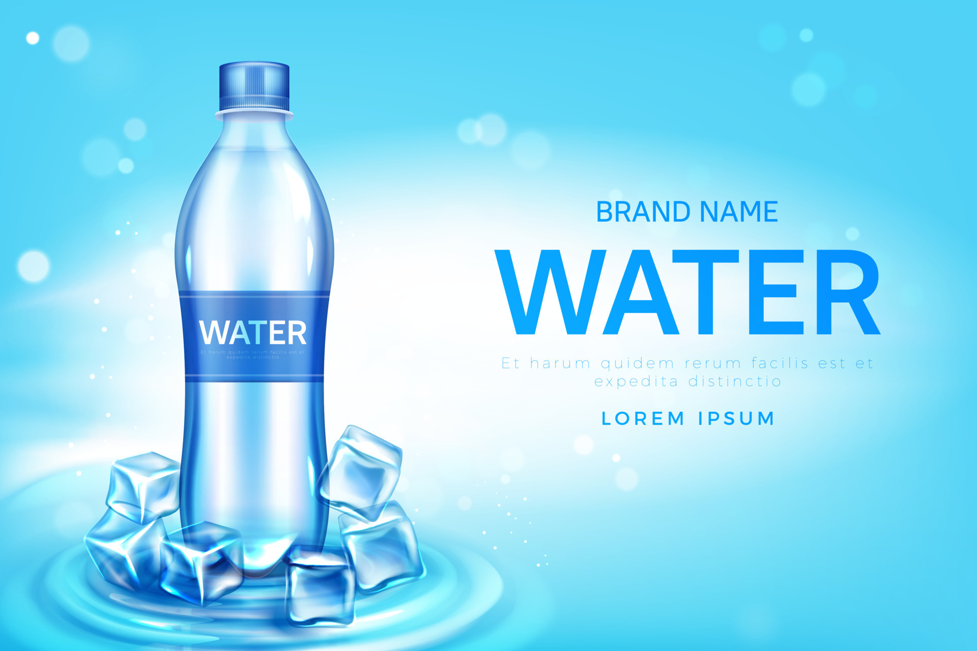 Mineral water bottle with ice cubes promo poster 24233363 Vector Art at