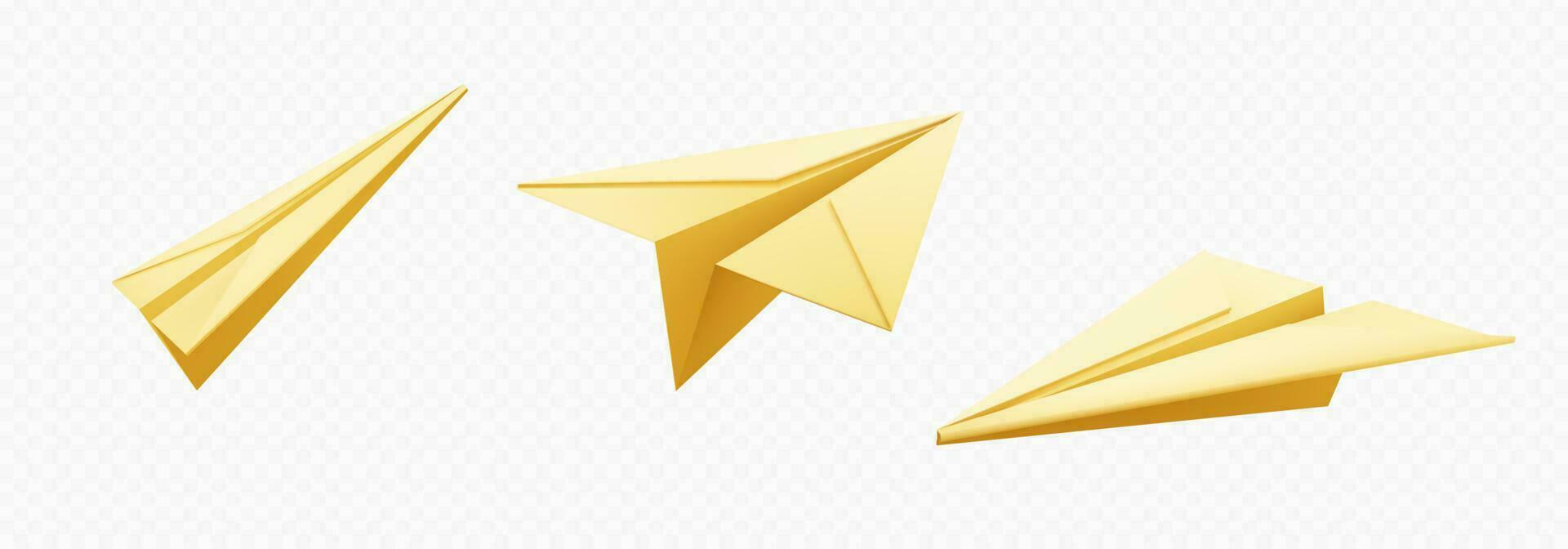 Realistic 3d yellow paper plane isolated vector