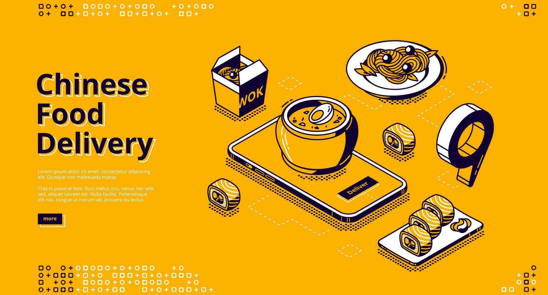 Chinese food delivery isometric landing page. vector