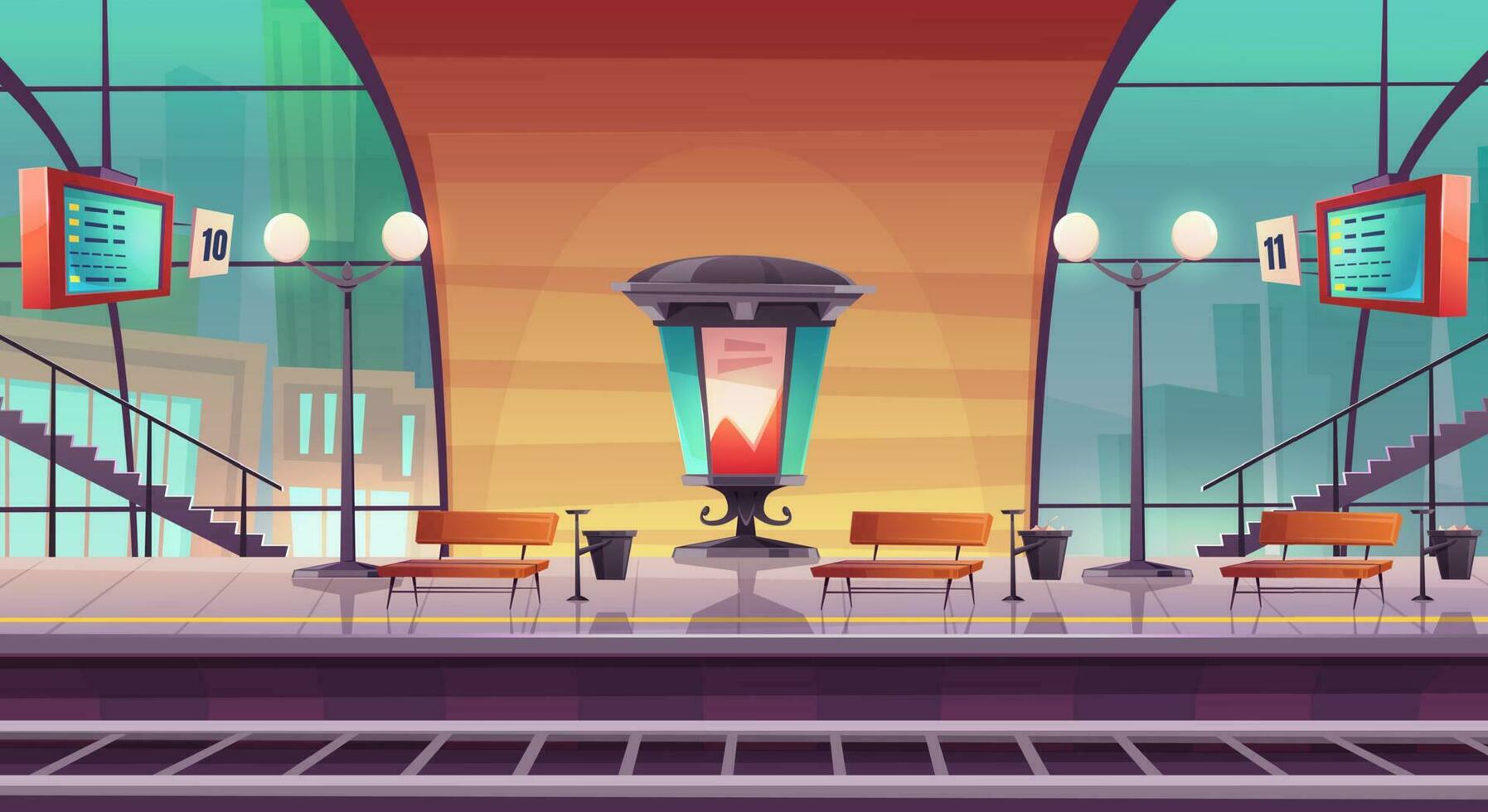Railway station, empty railroad platform for train vector