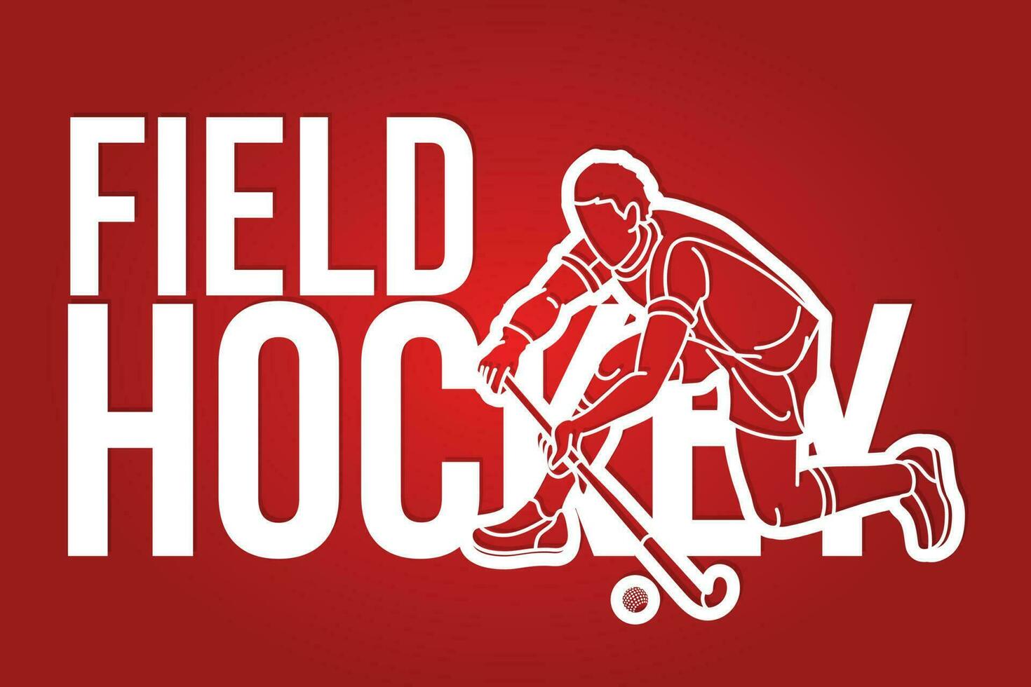 campo hockey fuente diseño con masculino jugador acción vector