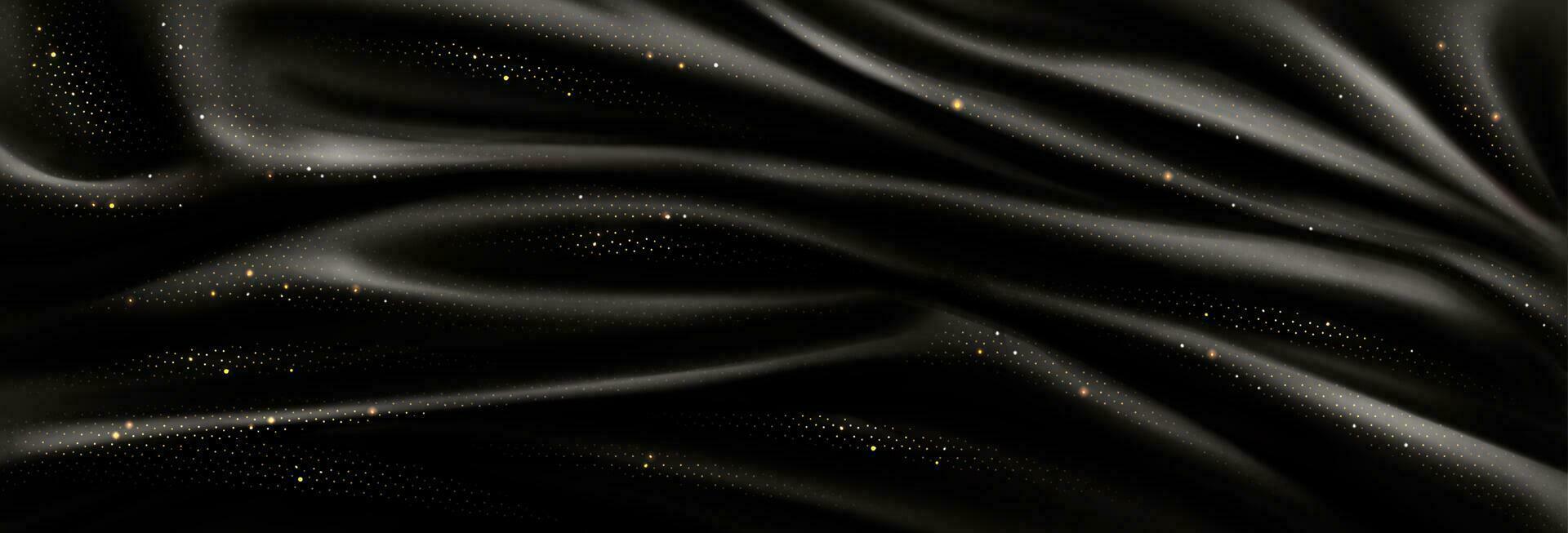 Luxury black silk fabric with gold glitter vector