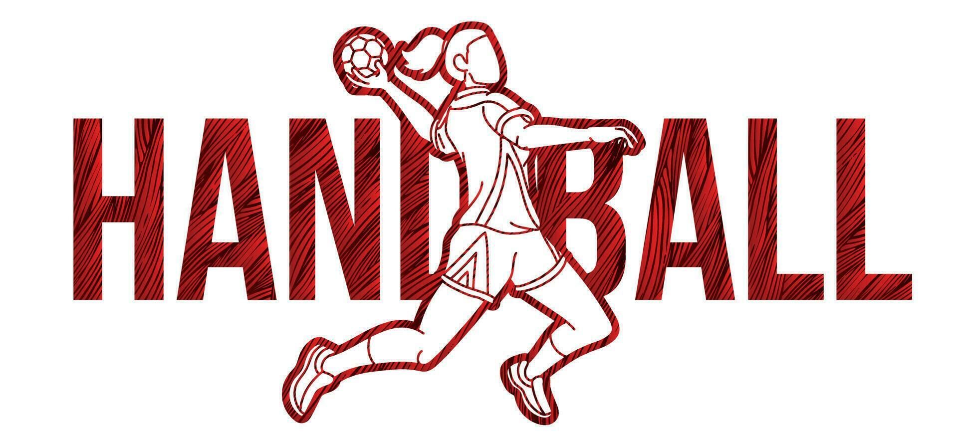 balonmano deporte con hembra jugador acción y texto diseño dibujos animados gráfico vector