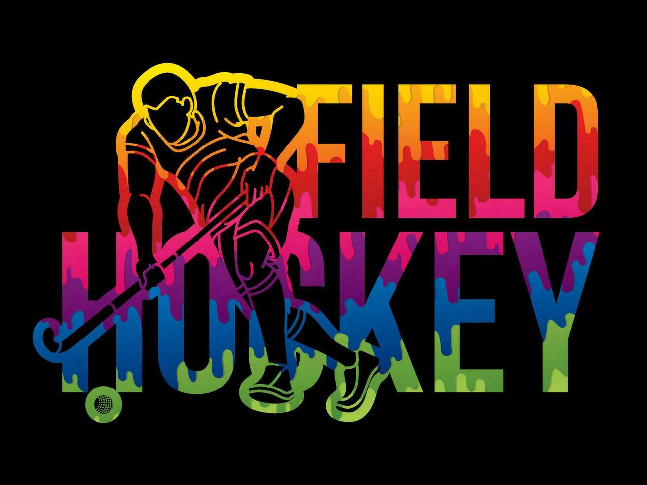 Field Hockey Font Design with Male Player Action Cartoon Graphic Vector