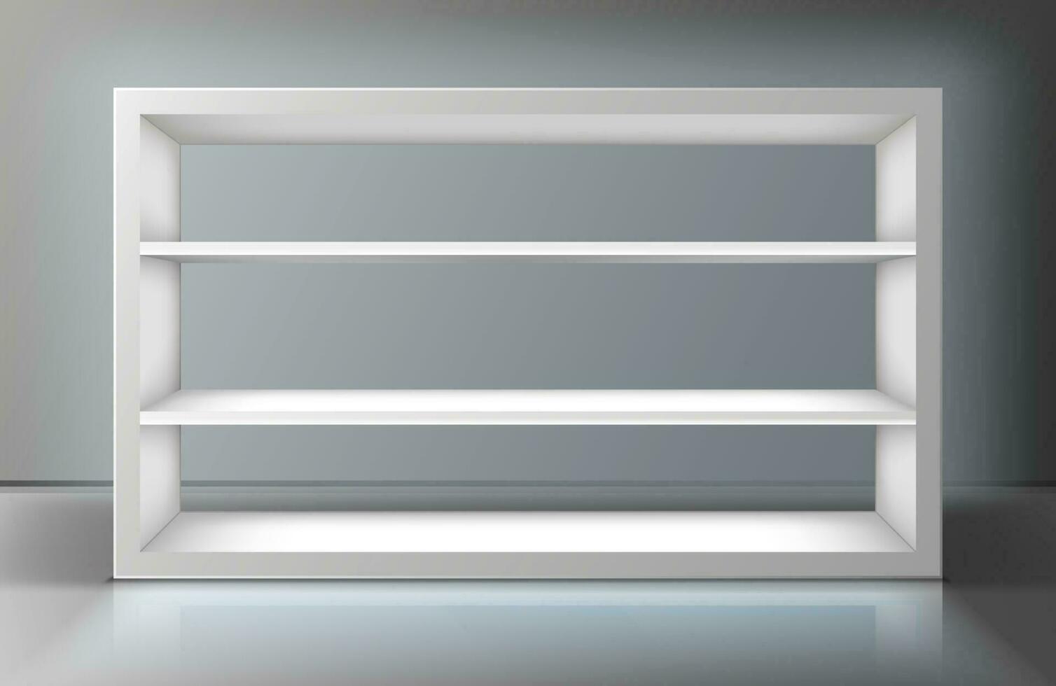White showcase with shelves in shop or gallery vector