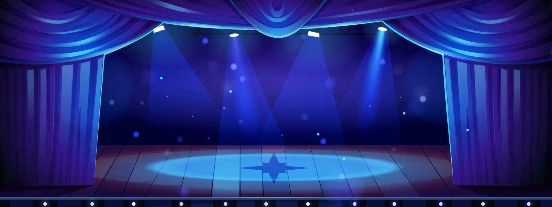 Cartoon theater stage with blue curtains vector