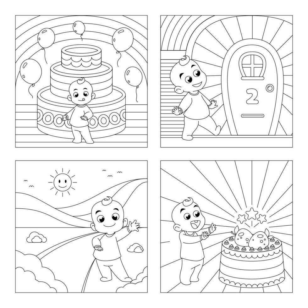 Cute Toddler Character Coloring Pages vector