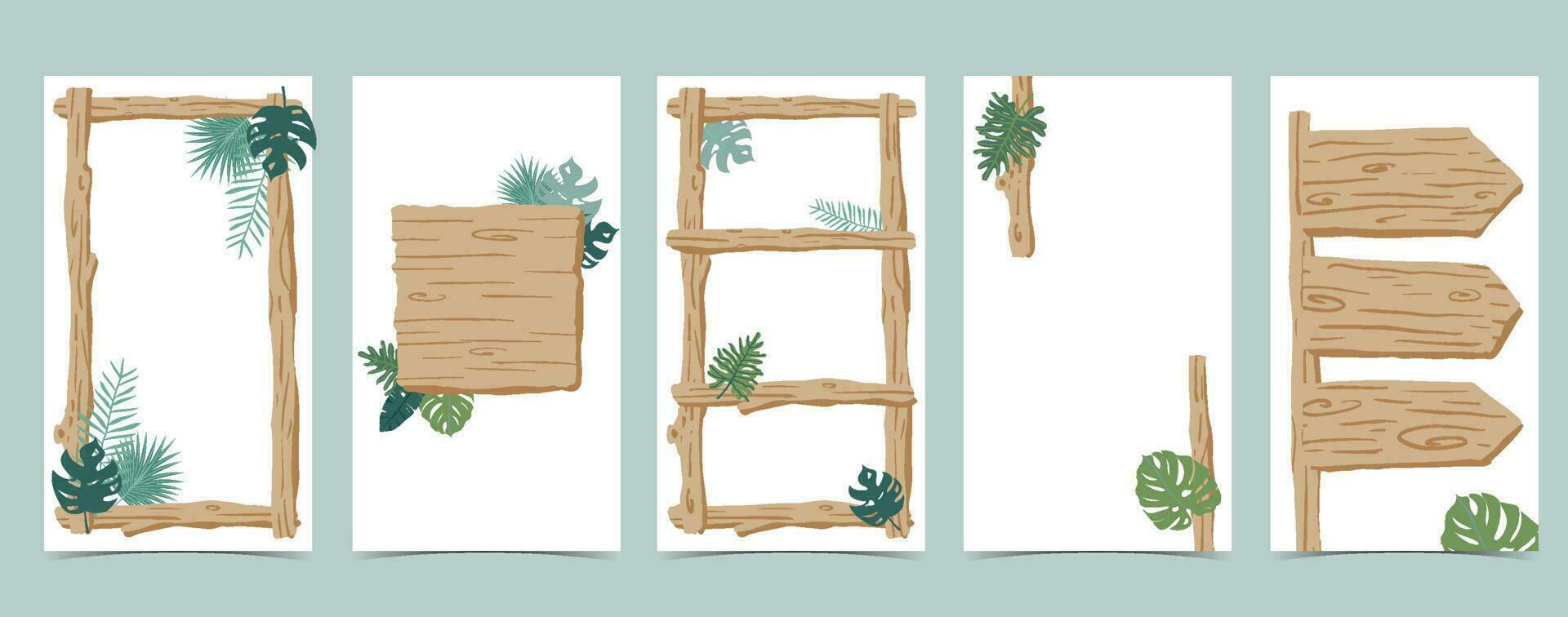 Wood frame collection of safari background set.Editable vector illustration for birthday invitation,postcard and sticker