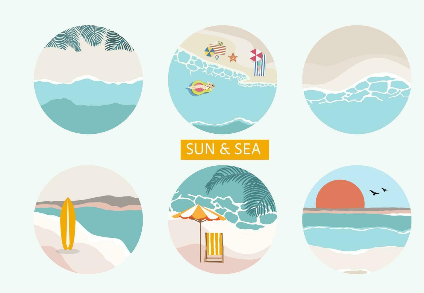 Summer object collection with sand,sea.Vector illustration for icon,sticker,printable,postcard and invitation vector