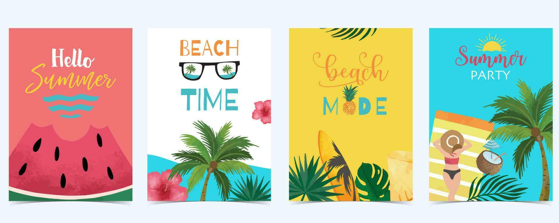 colección de verano antecedentes conjunto con playa,sandía,mar.editable vector ilustración para invitación,postal y sitio web bandera