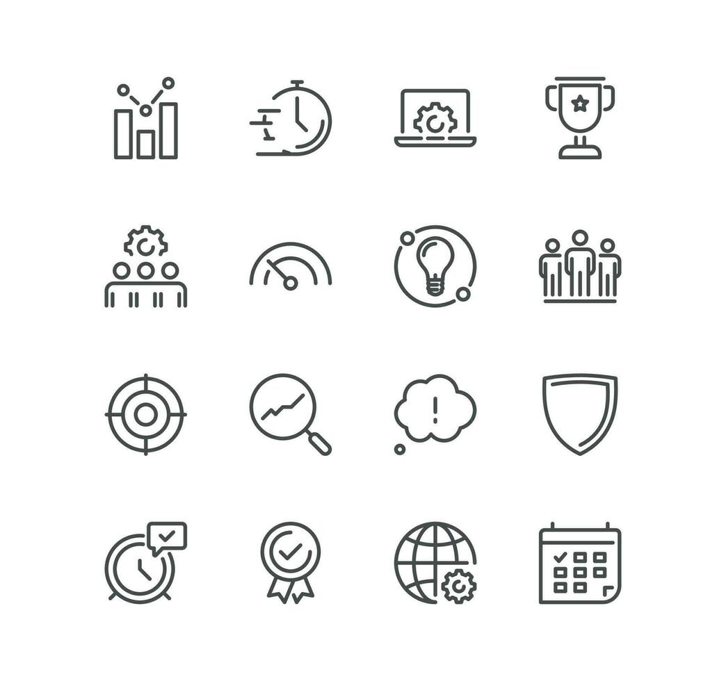 Set of seo and promotion related icons, data, market, analysis, feedback, optimization, target, website stats and linear variety vectors. vector