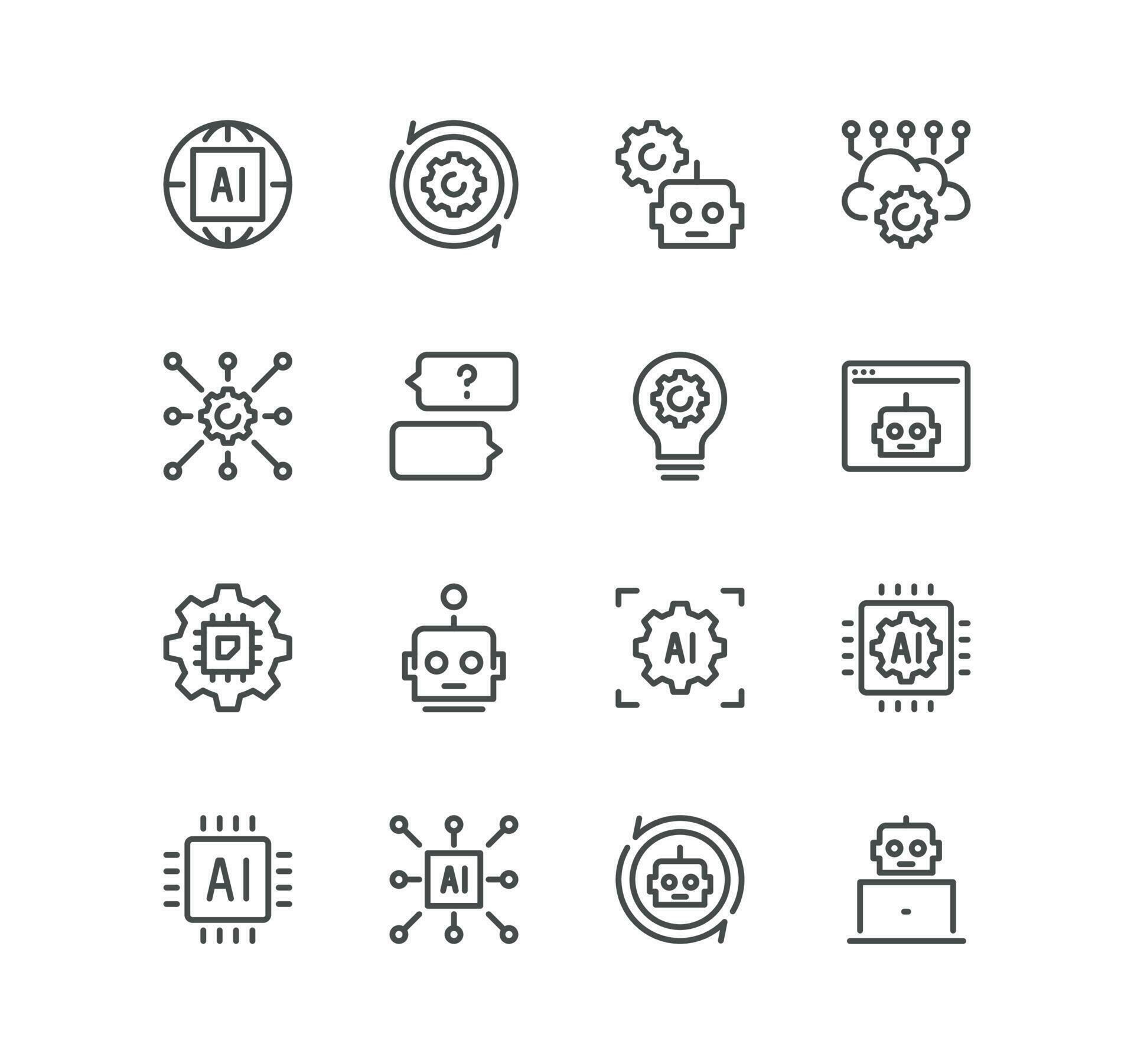 Set of artificial intelligence related icons, machine learning, smart ...