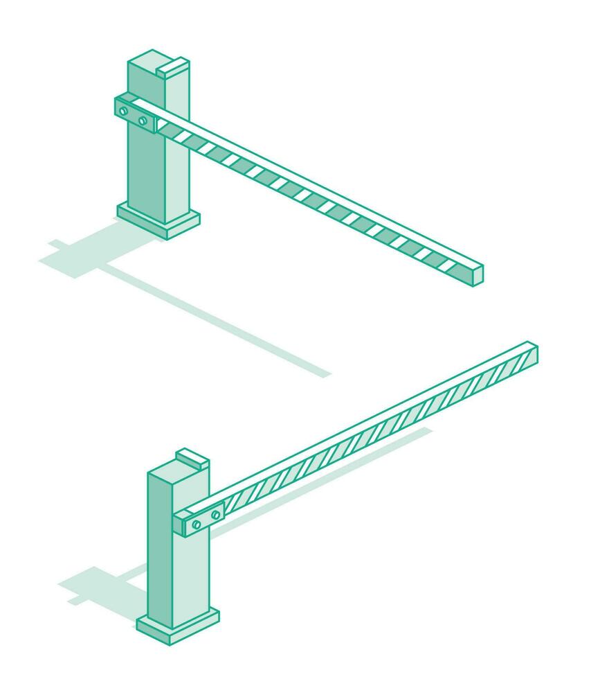 Isometric Outline Automatic Barrier. Icons Set. Objects Isolated on White. vector