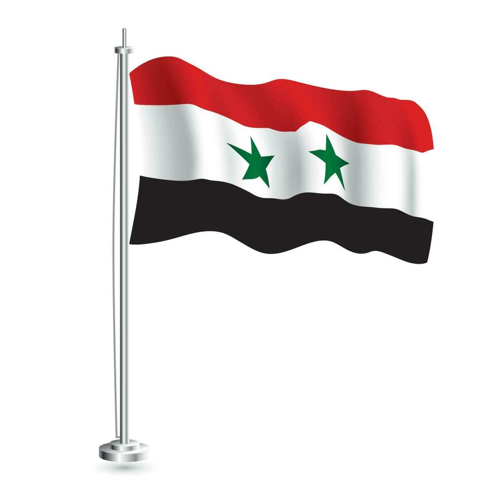 Syrian Flag. Isolated Realistic Wave Flag of Syria Country on Flagpole. vector