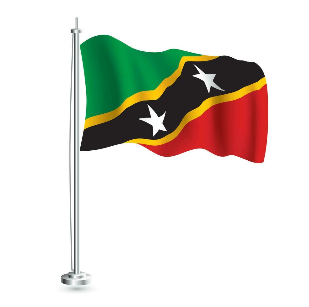 Saint Kitts and Nevis Flag. Isolated Realistic Wave Flag of Saint Kitts and Nevis Country on Flagpole. vector