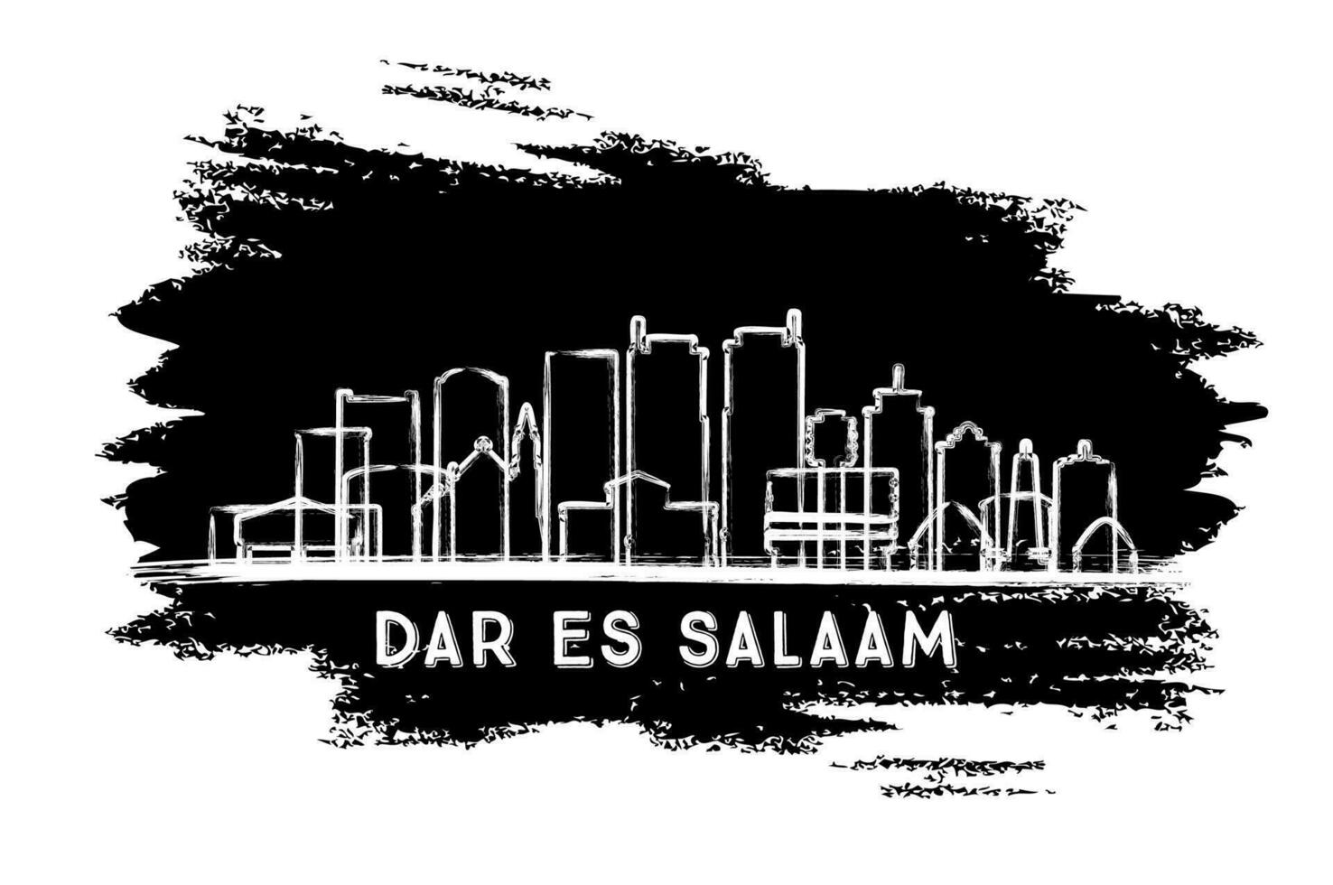 Dar Es Salaam Tanzania City Skyline Silhouette. Hand Drawn Sketch. Dar Es Salaam Cityscape with