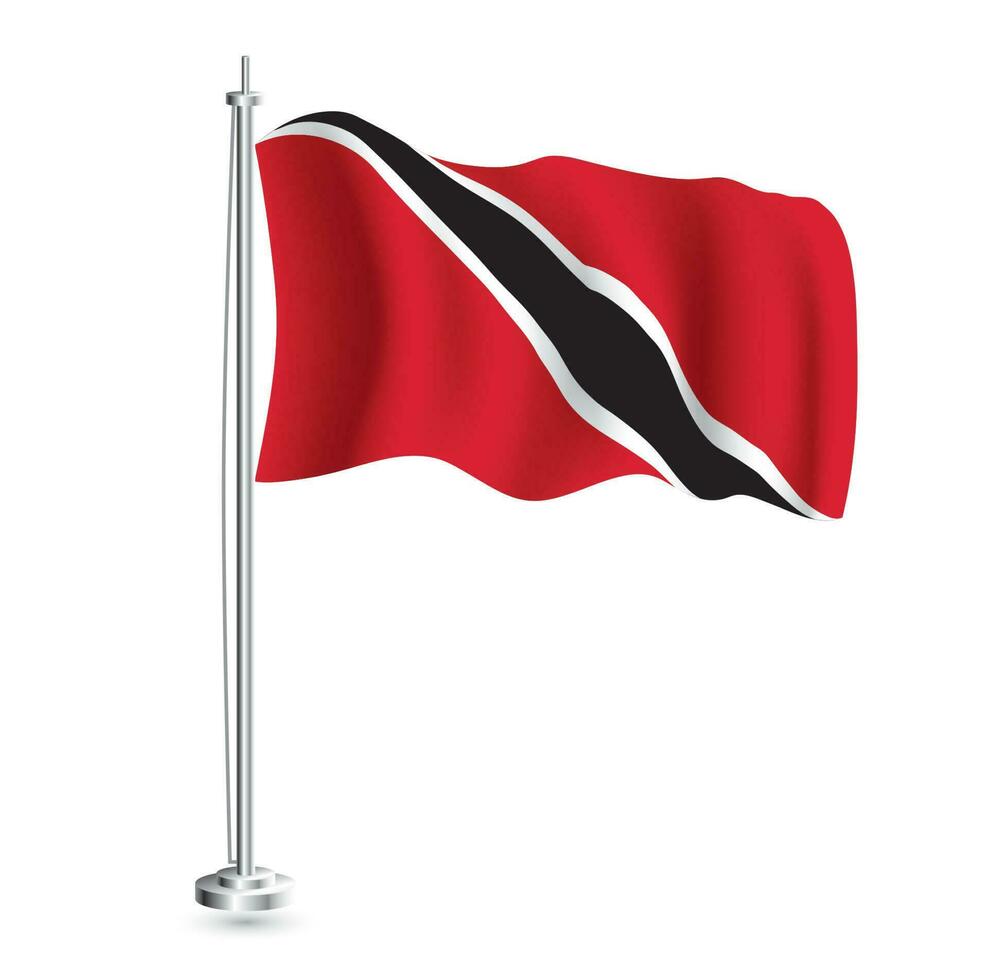 Trinidad and Tobago Flag. Isolated Realistic Wave Flag of Trinidad and Tobago Country on Flagpole. vector