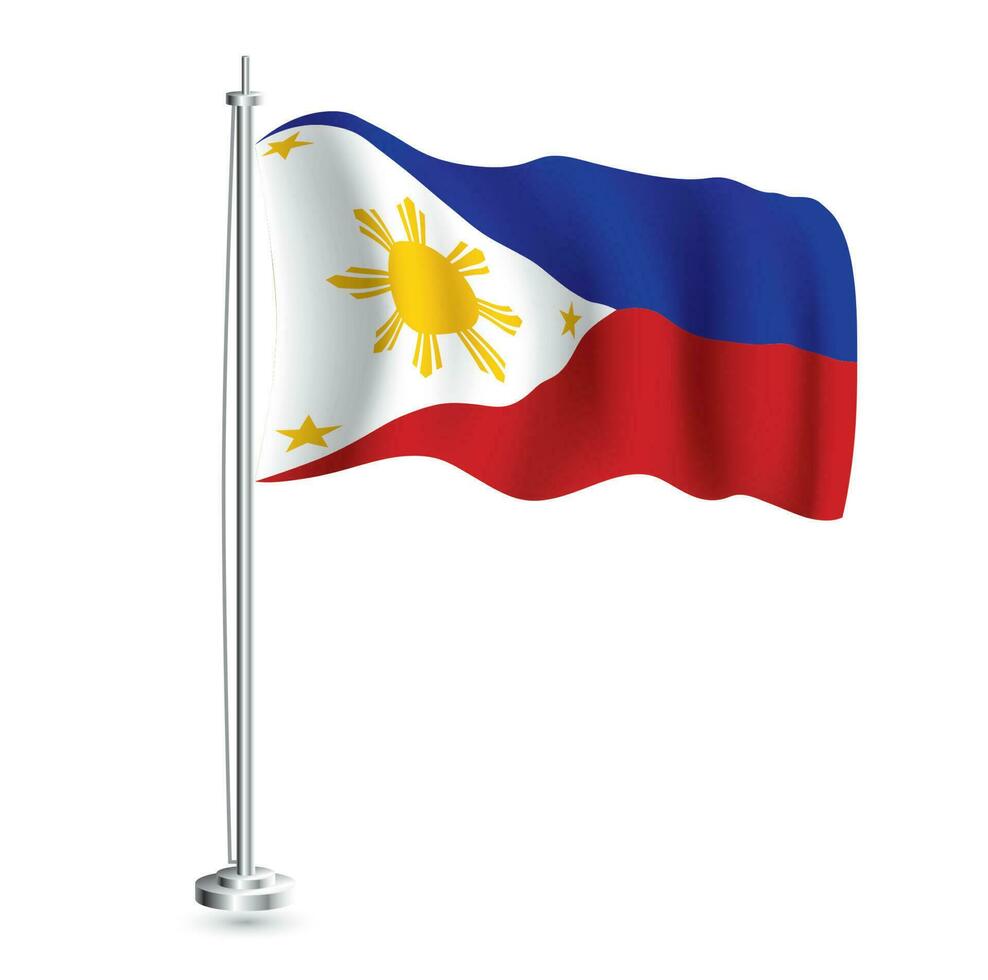 Philippine Flag. Isolated Realistic Wave Flag of Philippines Country on Flagpole. vector