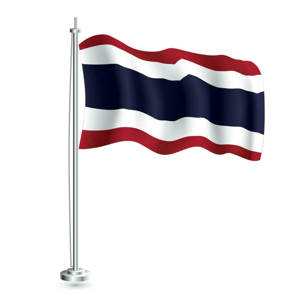 Thai Flag. Isolated Realistic Wave Flag of Thailand Country on Flagpole. vector