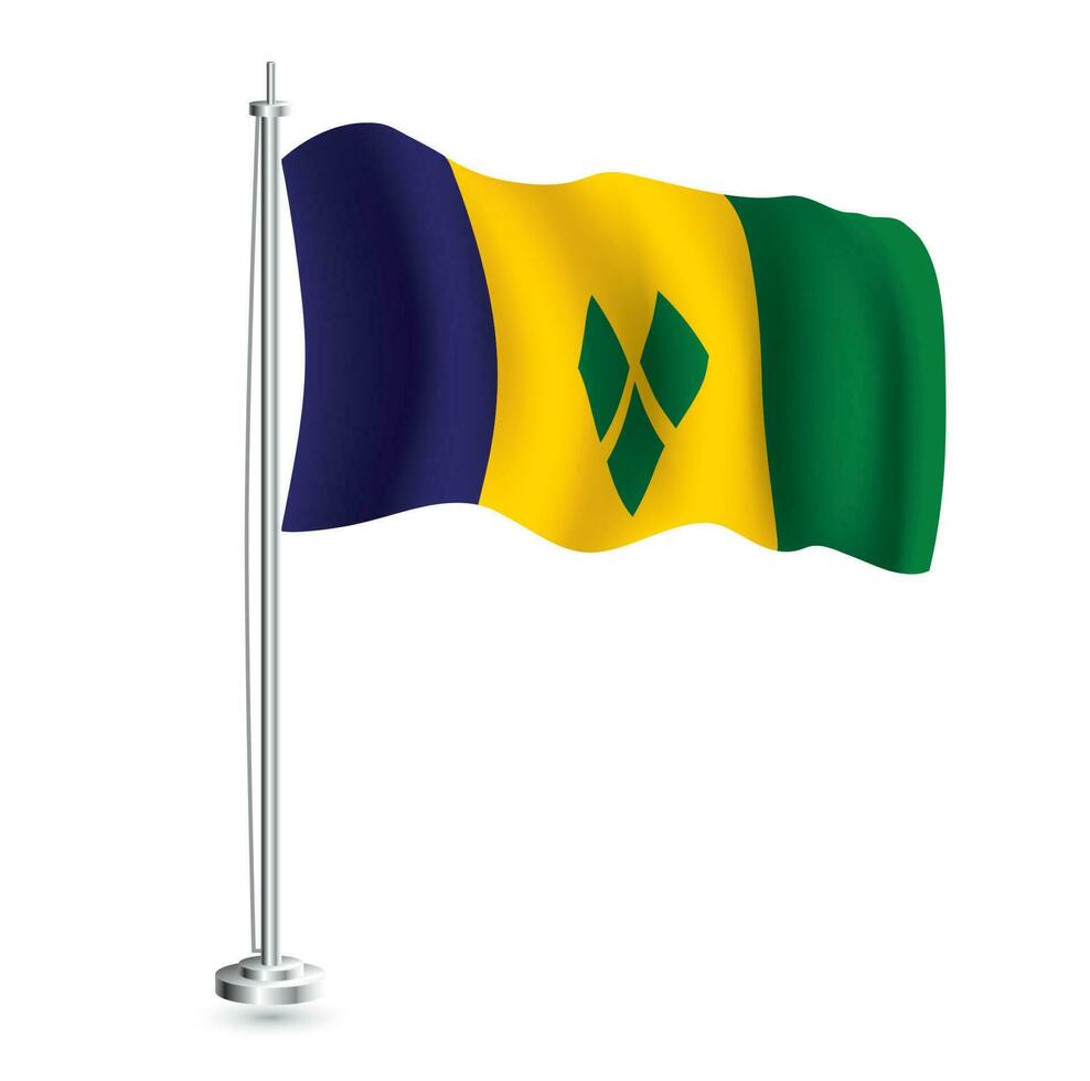 Saint Vincent and the Grenadines Flag. Isolated Realistic Wave Flag of Saint Vincent and the Grenadines Country on Flagpole. vector