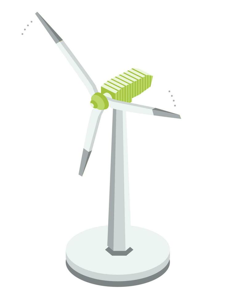 Isometric Wind Power Plant Isolated on White Background. Wind Turbine Generate Clean Energy. Infographic Element. vector