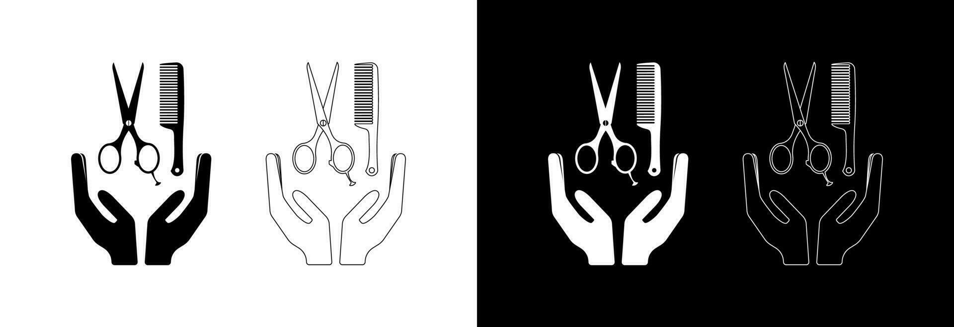 Scissors and comb in hands, barber shop icon. vector