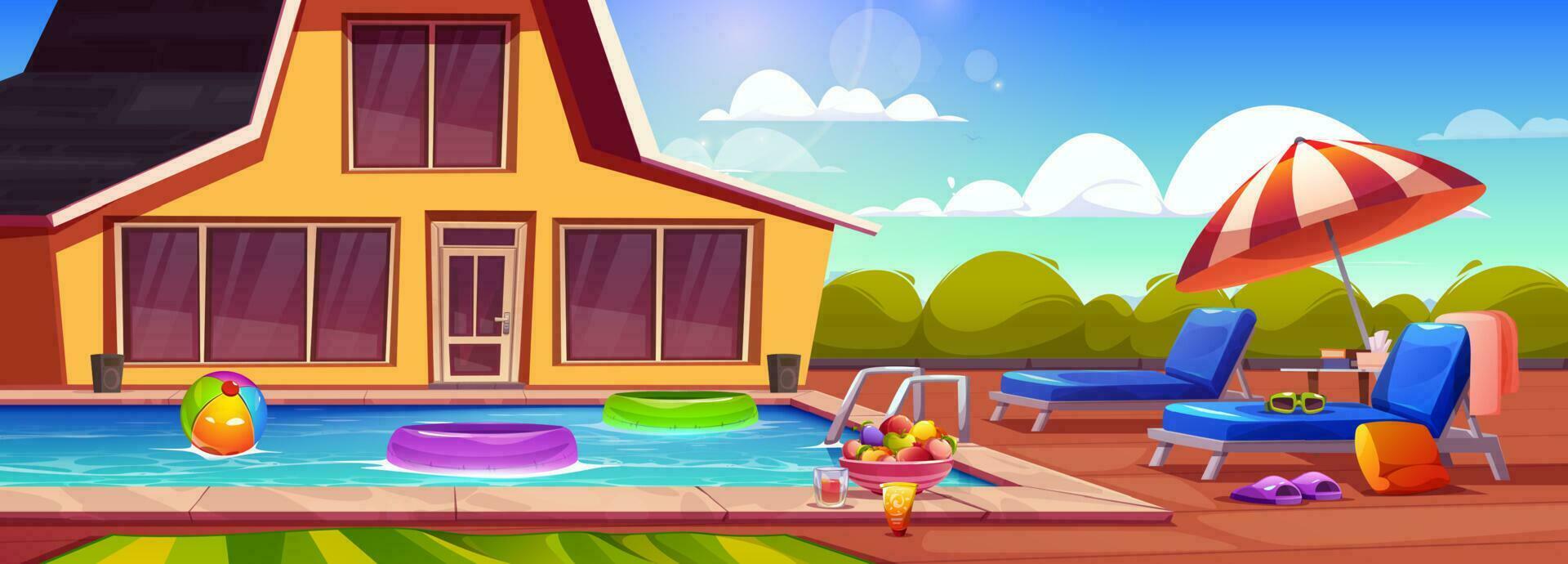 Swimming pool on house summer backyard design vector