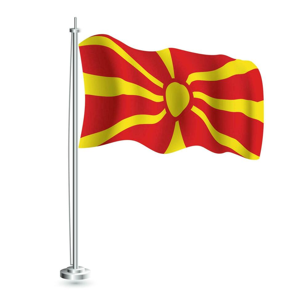 norte macedonia bandera. aislado realista ola bandera de norte macedonia país en asta de bandera. vector