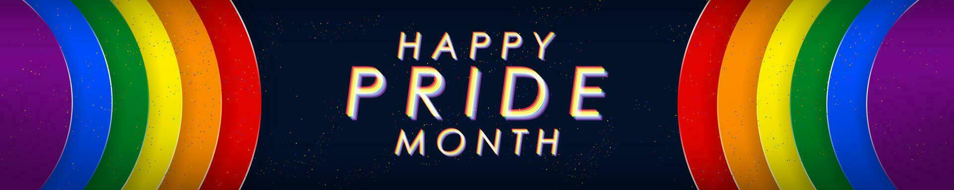Long Horizontal Happy Pride Month header with geometric paper cutout design in rainbow pride flag colors. Vector Illustration. EPS 10.