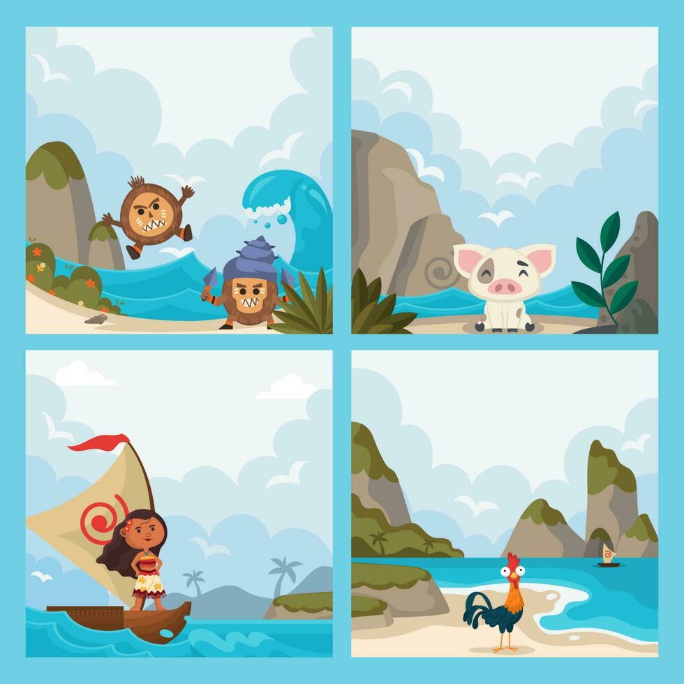 Hawaiian Cartoon Social Media Template vector