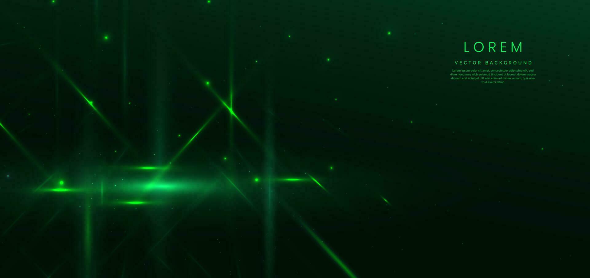 Abstract technology futuristic glowing green light lines on dark green background. vector