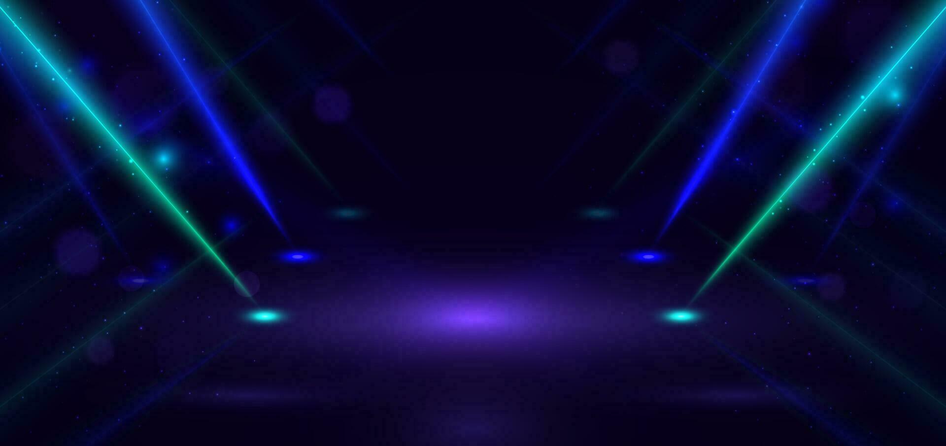 Abstract technology futuristic dark blue and green light rays effect background. vector