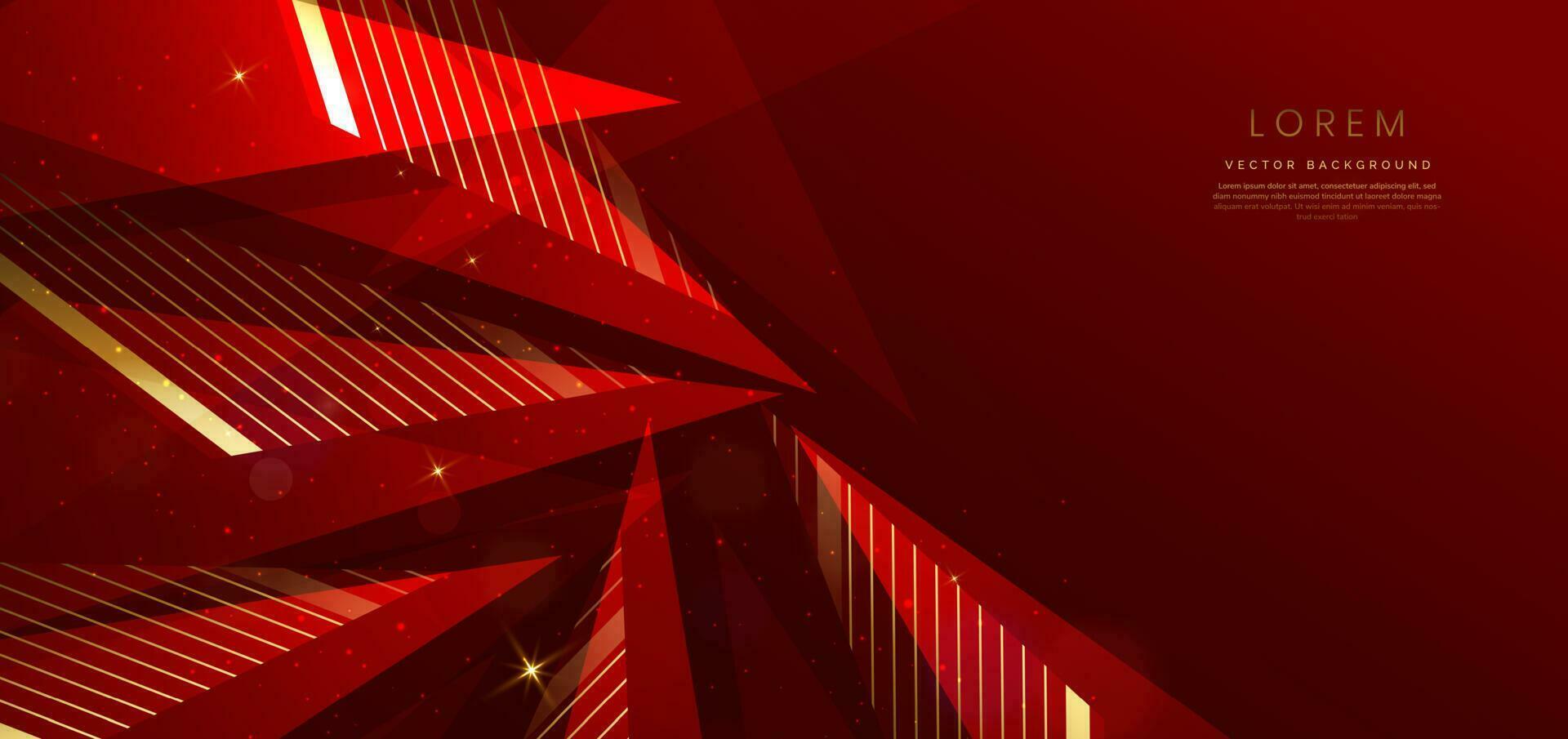 Luxury red triangle elegant on red background with golden lines and light effect and bokeh with copy space for text. Template award design. vector