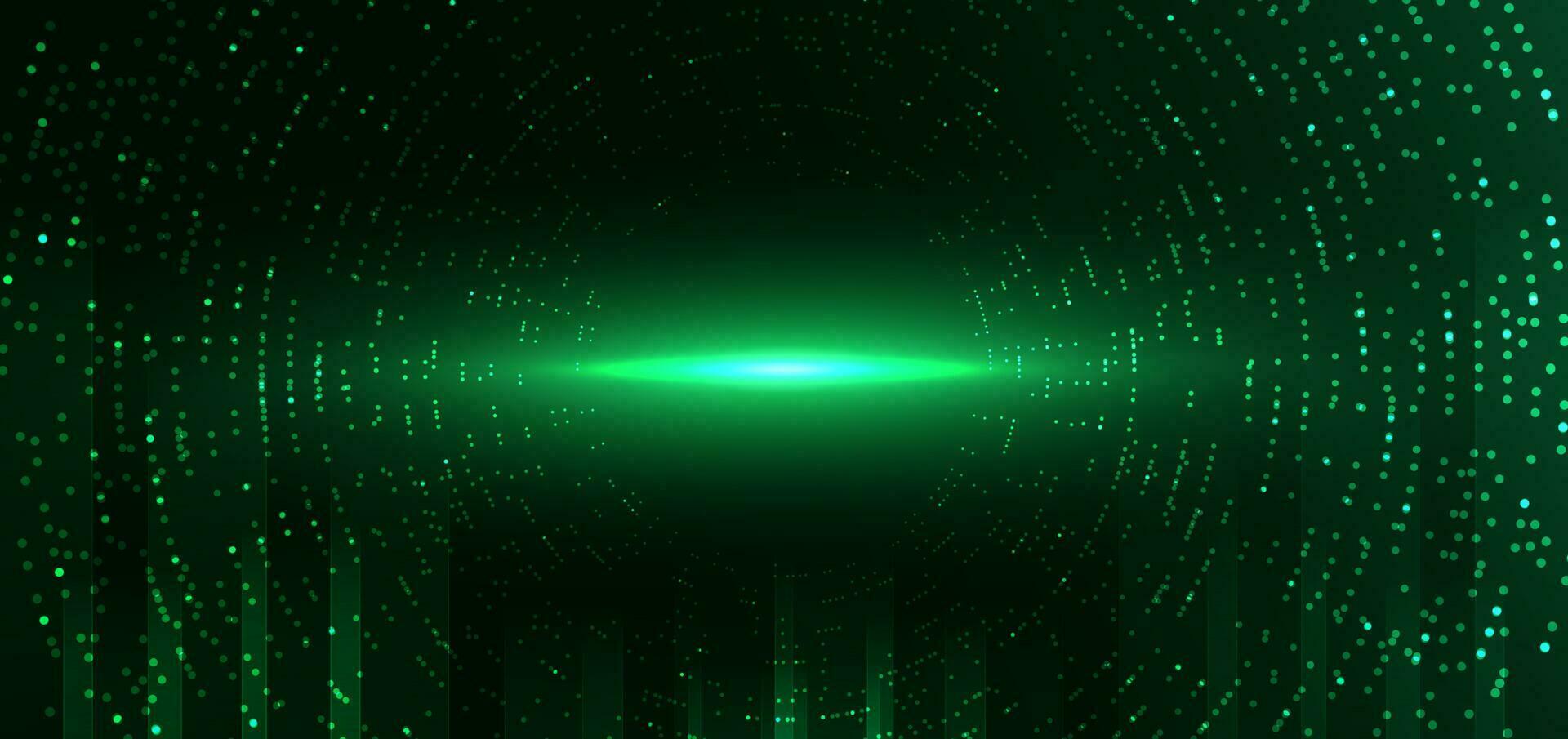 Abstract technology futuristic digital dot pattern with lighting glowing particles elements on dark green background. vector