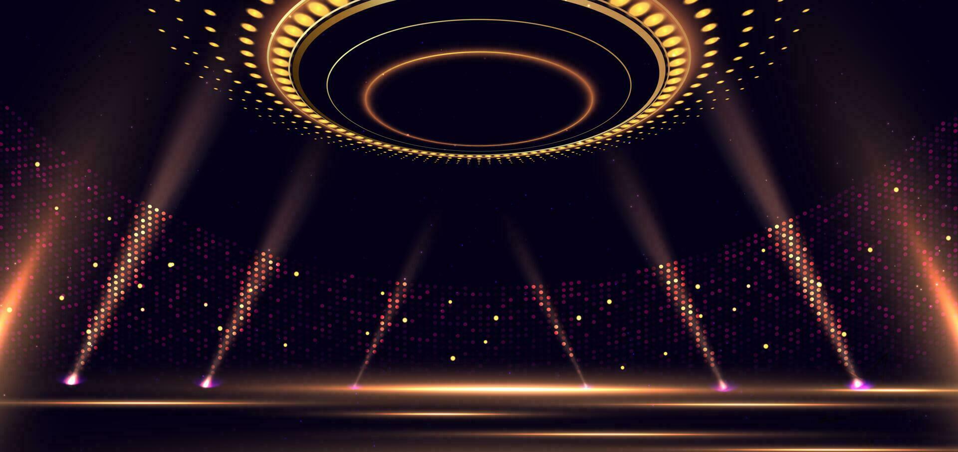 Elegant golden stage horizontal glowing with lighting effect sparkle on dark background. Template premium award design. vector