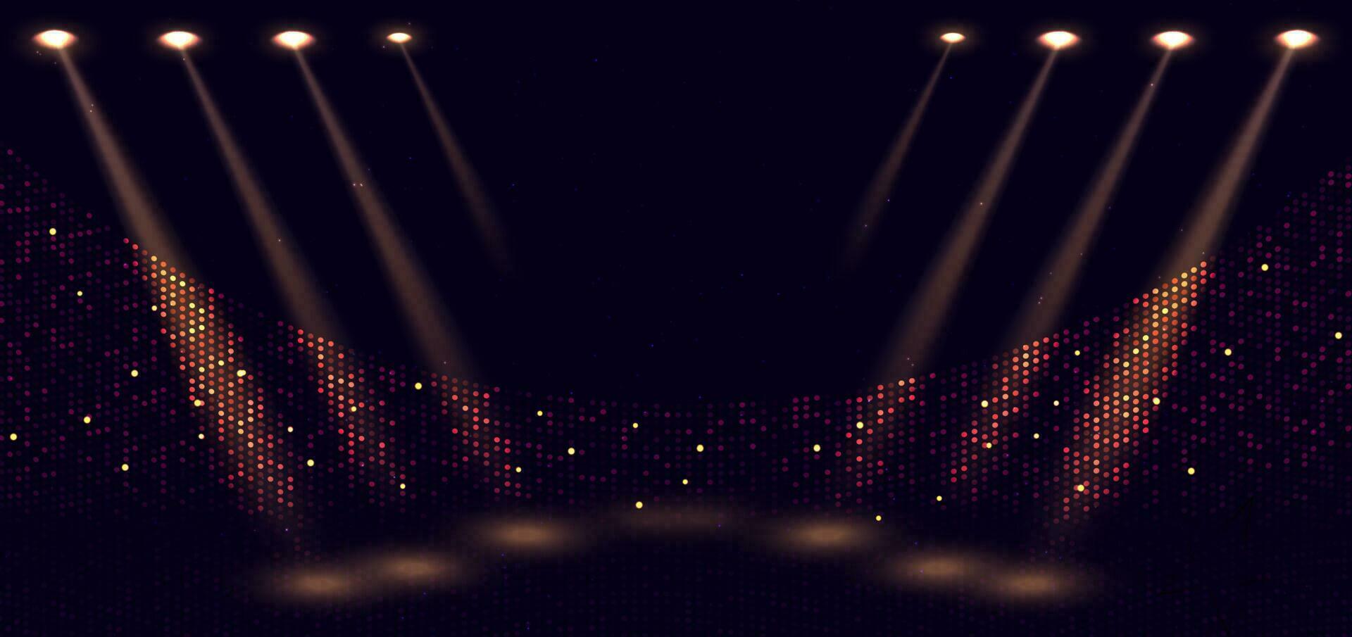 Elegant golden stage horizontal glowing with lighting effect sparkle on dark background. Template premium award design. vector