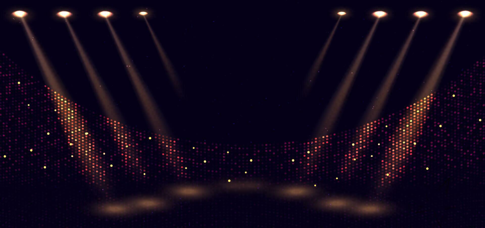 Elegant golden stage horizontal glowing with lighting effect sparkle on dark background. Template premium award design. vector