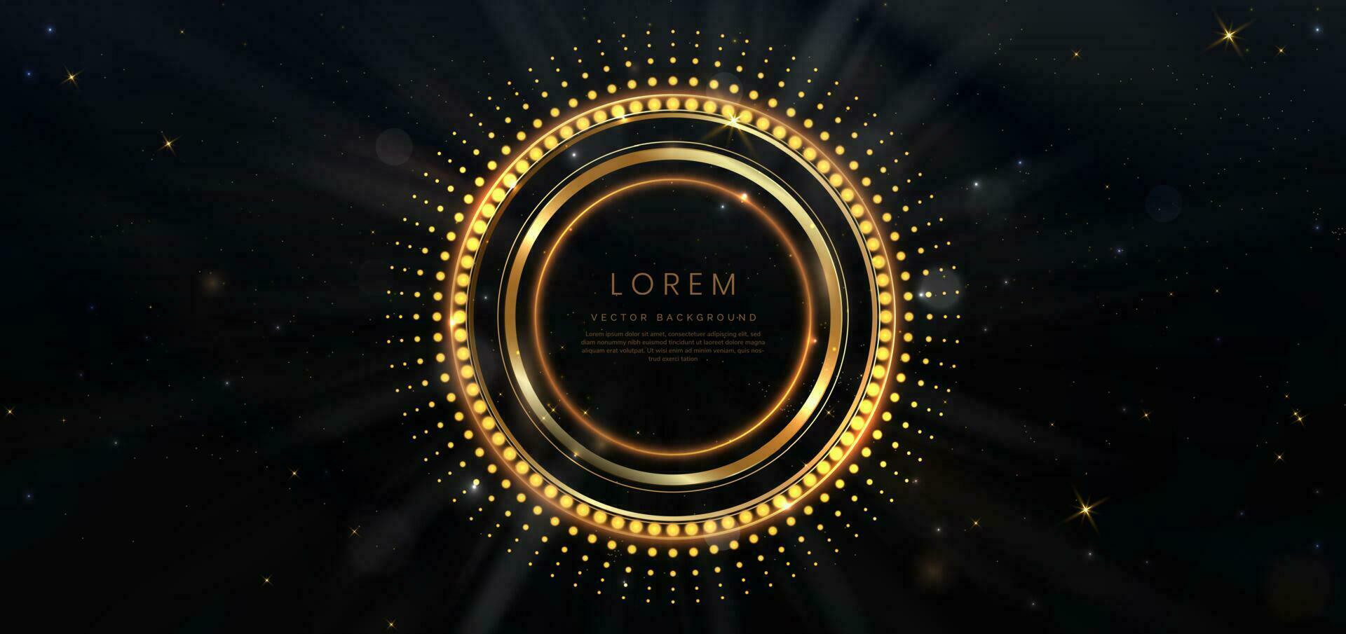 Abstract golden circle glowing with lighting effect on black background and dot element. Template premium award design. vector