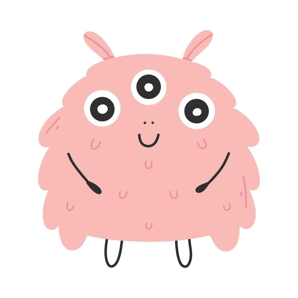 Cute monster in flat style. Hand drawn baby monster. Vector illustration. Kids monster isolated on white background.