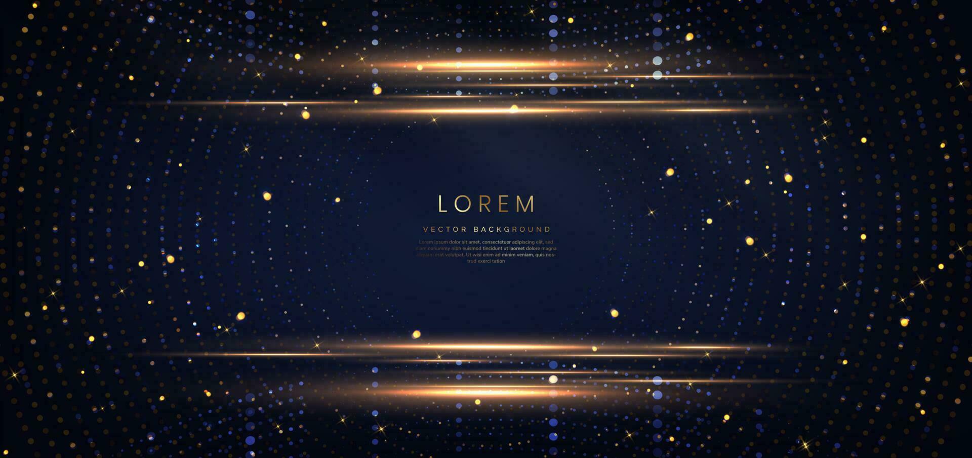 Abstract luxury golden dot lines on dark blue background with lighting effect and sprkle. Template premium award design. vector